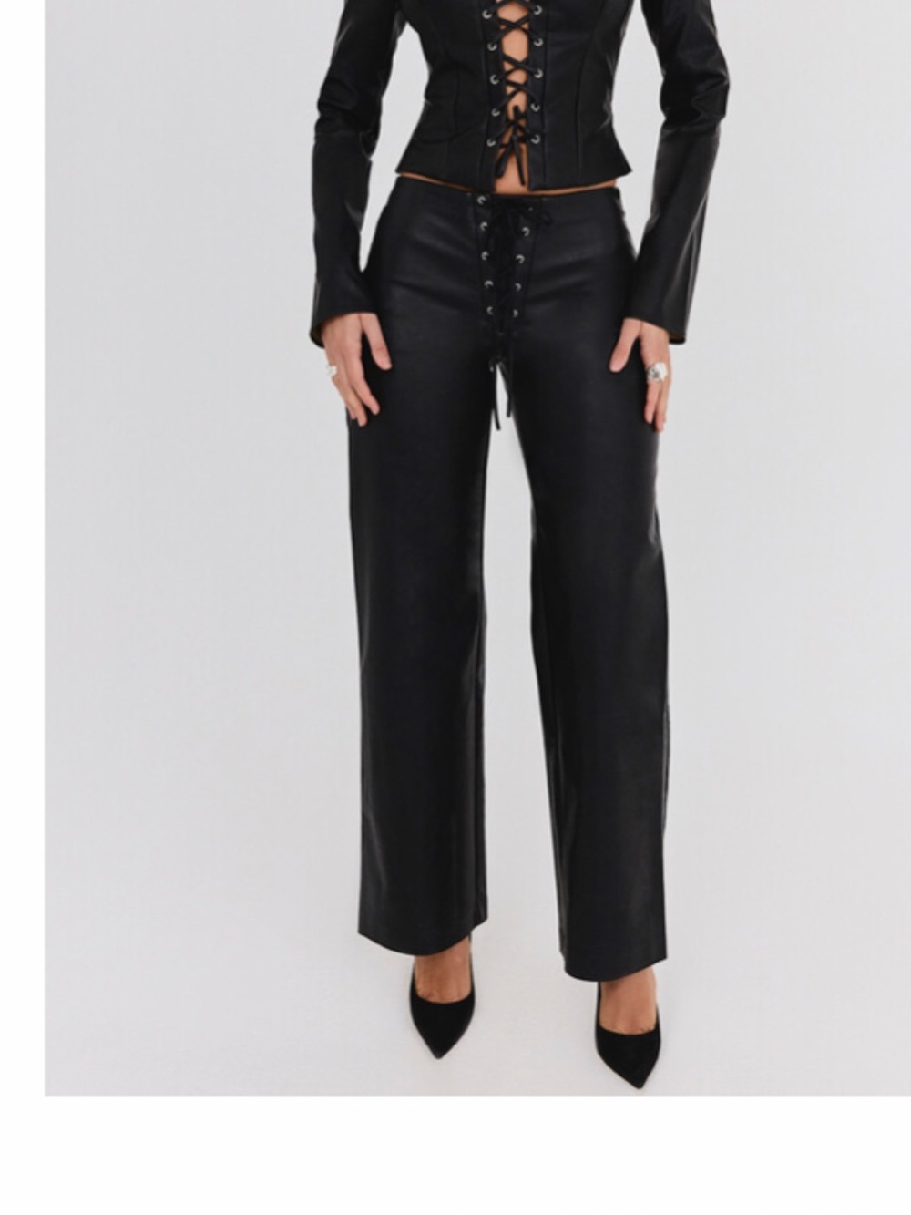 Mistress rocks Black Lace-Up Vegan Leather Pants